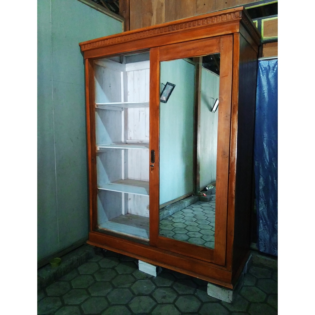 Lemari pakaian sleding kayu jati asli