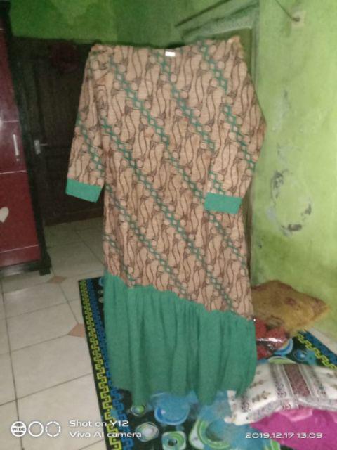 Gamis Batik Manggar, Padi,sekar,cantik,kubis,kipas,daun,kupu,nadine,gendis Warna Hijau,