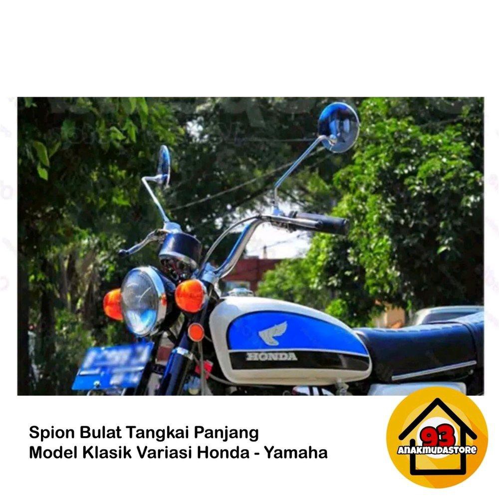 Spion Bulat Kaca Cembung Tangkai Panjang Model Krum Motor Custom