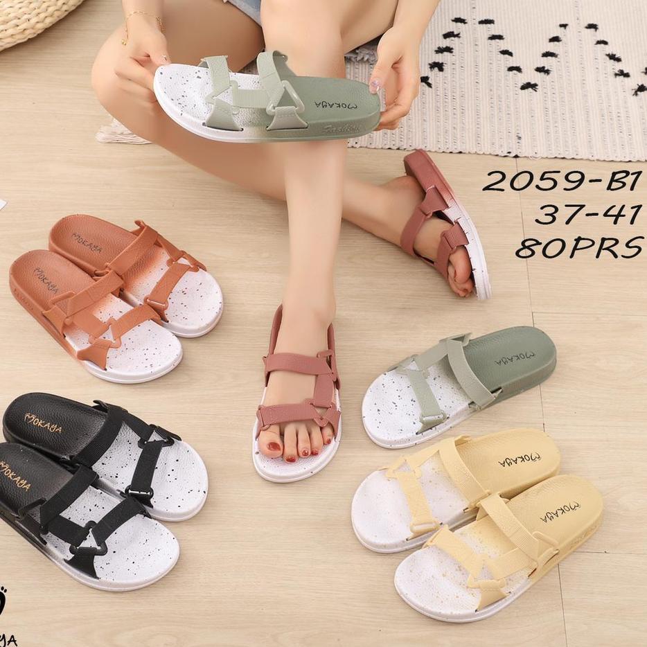 [BEST SELLER] Sandal Slop Semi Let Gunung Wanita Warna Sembur Tali Sambung Keren Import Mokaya/Size 