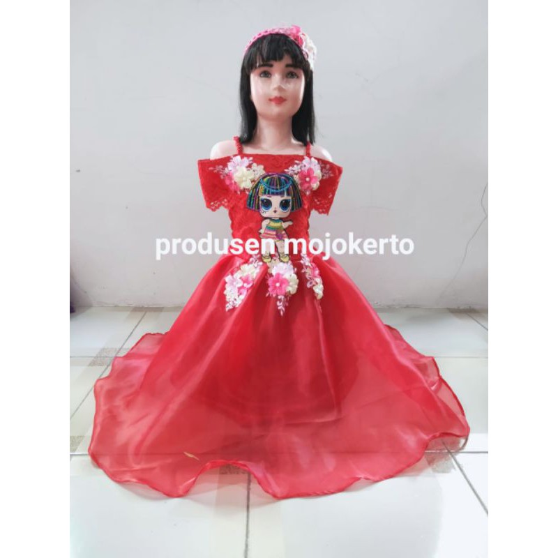 gaun anak organza lengan sabrina