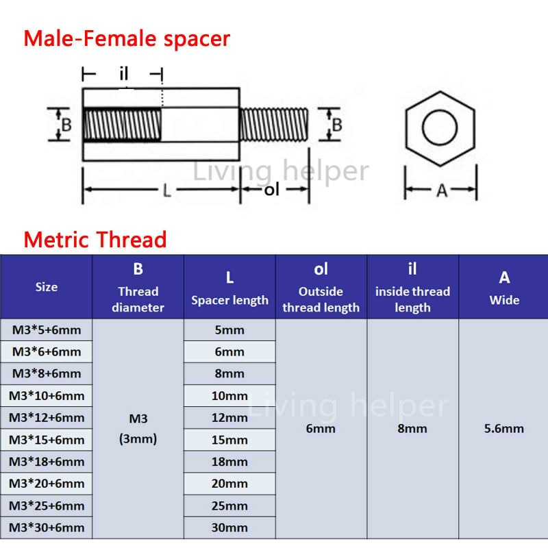 Spacer speser kuningan Penyangga  besi METAL LOGAM Dudukan COPPER PCB M3 20mm 20 mm 2cm 2 cm Hex hexagonal Screw M3x20+6