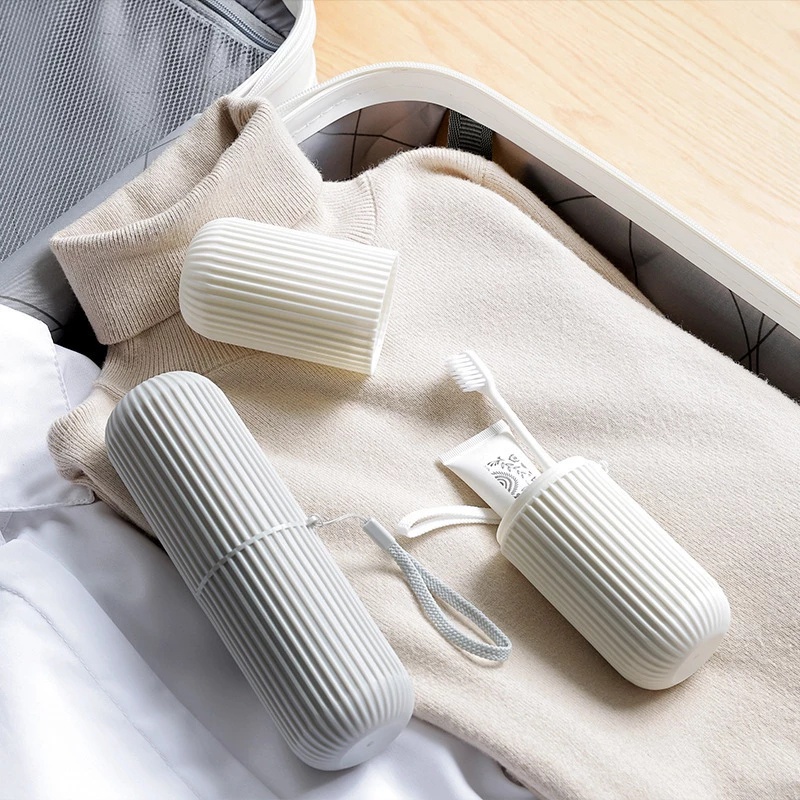 Creative Portable Vertical Stripes Toothbrush Toothpaste Holder Box / Travel Outdoor Camping Organizer Case / Household Storage Cup Bathroom Accessories