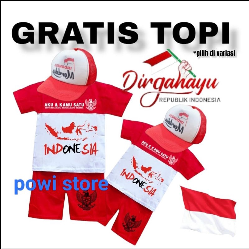 SETELAN ANAK MERAH PUTIH DAPAT TOPI ATAU SETELAN AJA ATAU TOPI AJA