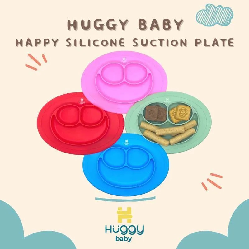 Piring makan Silikon Anak Huggy Baby AM004 Happy Silicone Suction Plate  - B101015