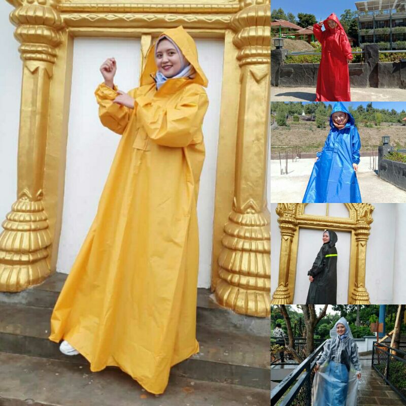 jas hujan gamis muslimah jashujan poncho cewek terusan syar'i jas ujan wanita kekinian traveller