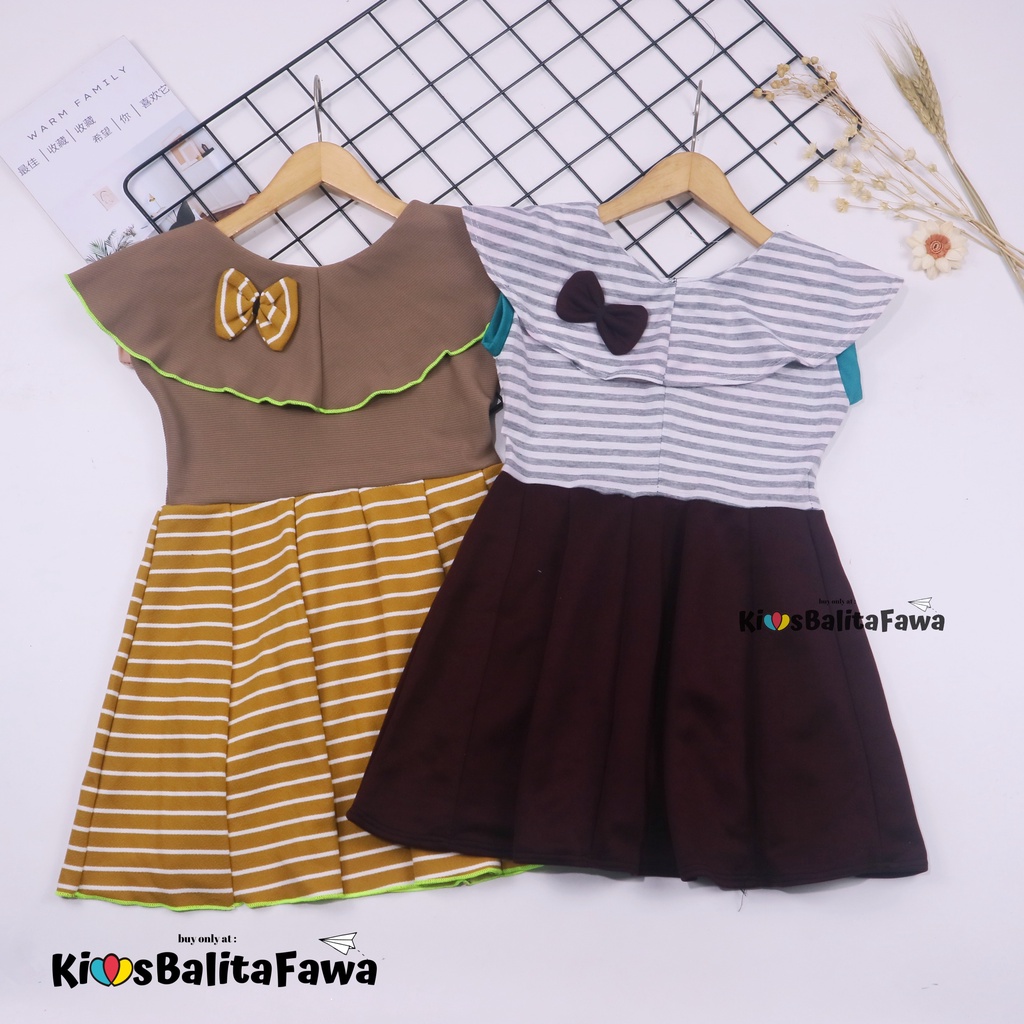 Dress Evelin uk 3-4 Tahun / Baju Anak Perempuan Atasan Model Dres Cewek Gaun Pesta Motif Polos Bunga