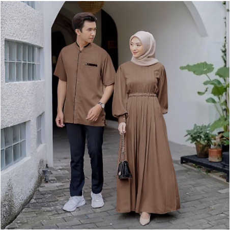 Baju Gamis Couple Kondangan Mewah Pasangan Keluarga Kapel Suami Istri Elegan Model Kekinian Edisi Le