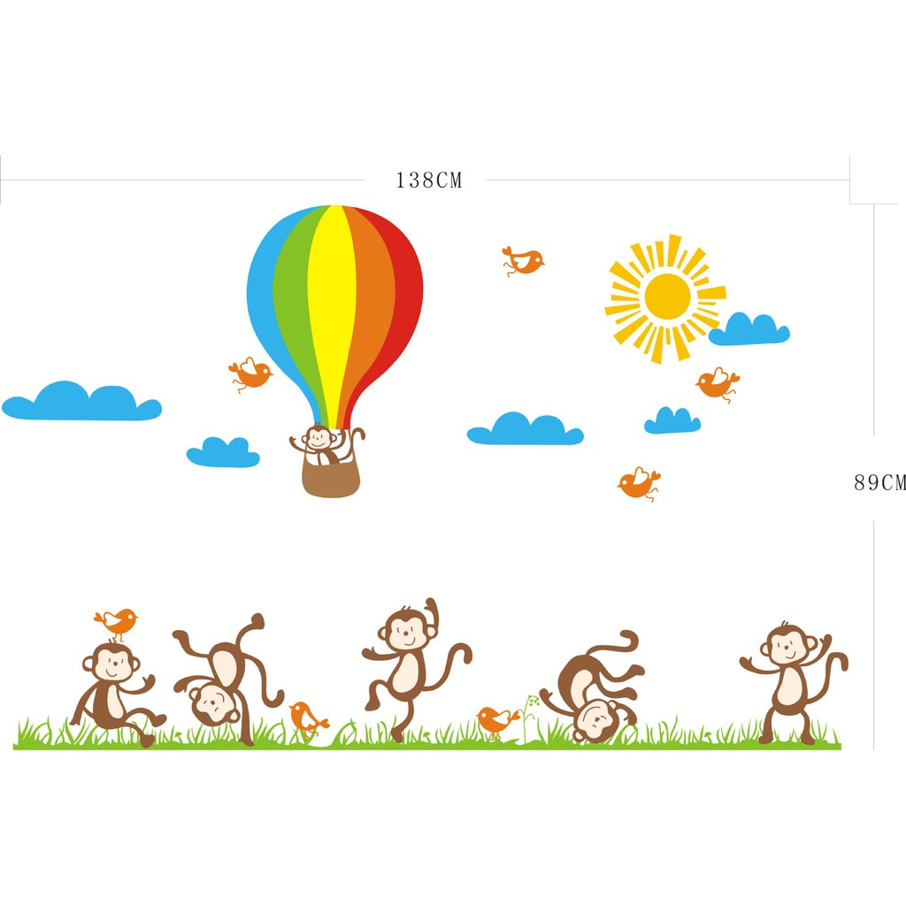 RELIZA WALL STICKER MONYET BALON UDARA MONKEY KIDS ANAK ANIMAL STIKER DINDING JM7121