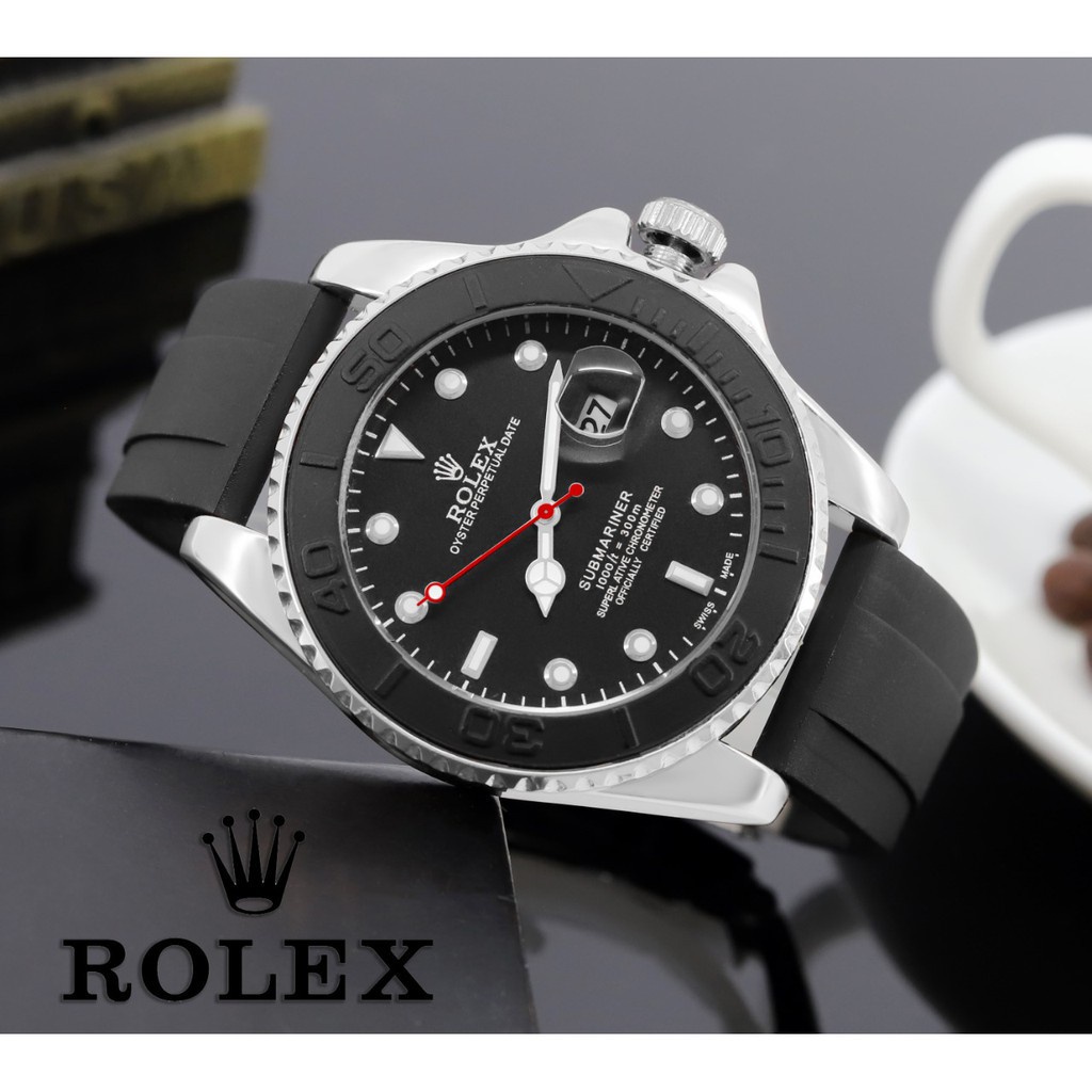 Jam Tangan Pria Rolex Rubber Submariner Tanggal Aktif Free Box Ori Rolex &amp; Baterai