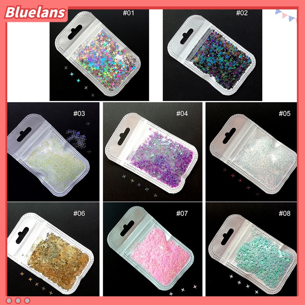 Bluelans Payet Glitter Bentuk Salib / Bintang / Kepingan Salju Untuk Dekorasi Nail Art 3D