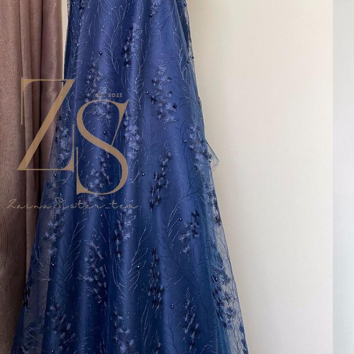 ➢ Brokat Tile Mutiara Charlotte Warna Biru Dongker Navy ♦