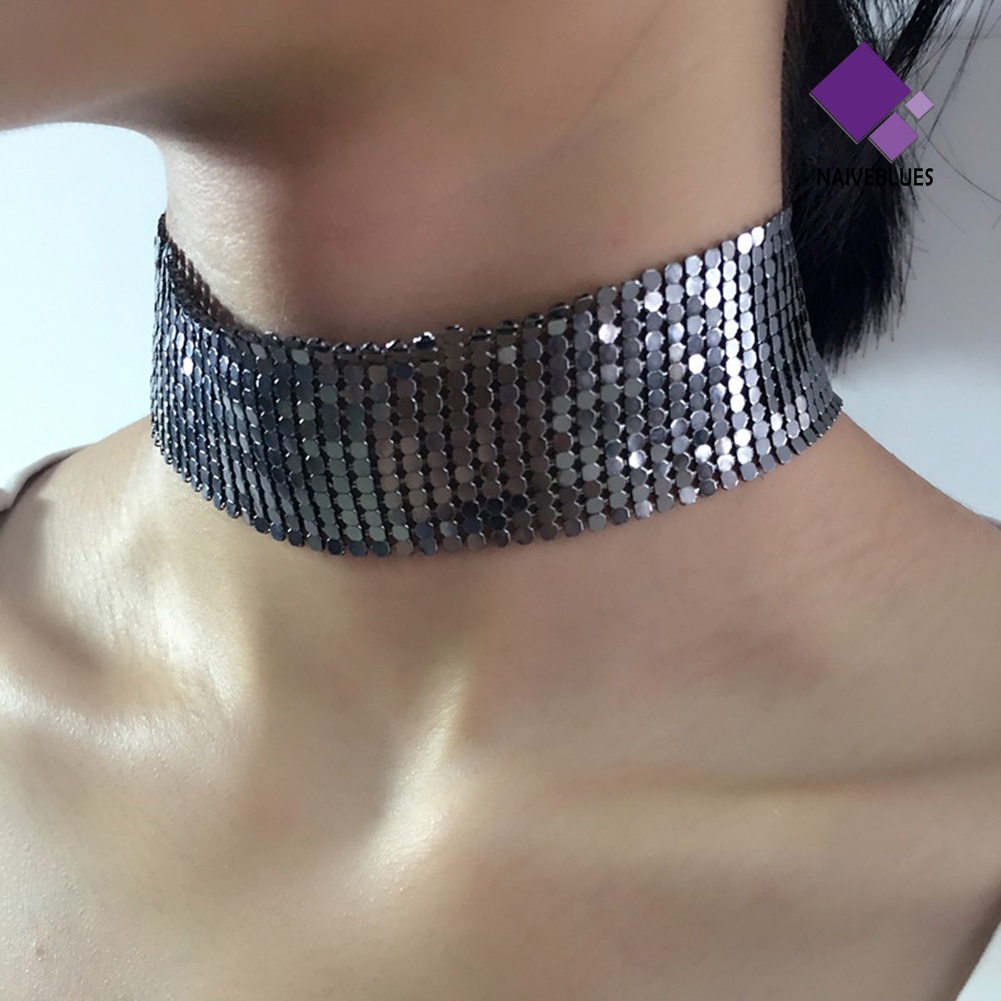 Kalung Choker Sequin Mesh Gaya Punk Untuk Wanita