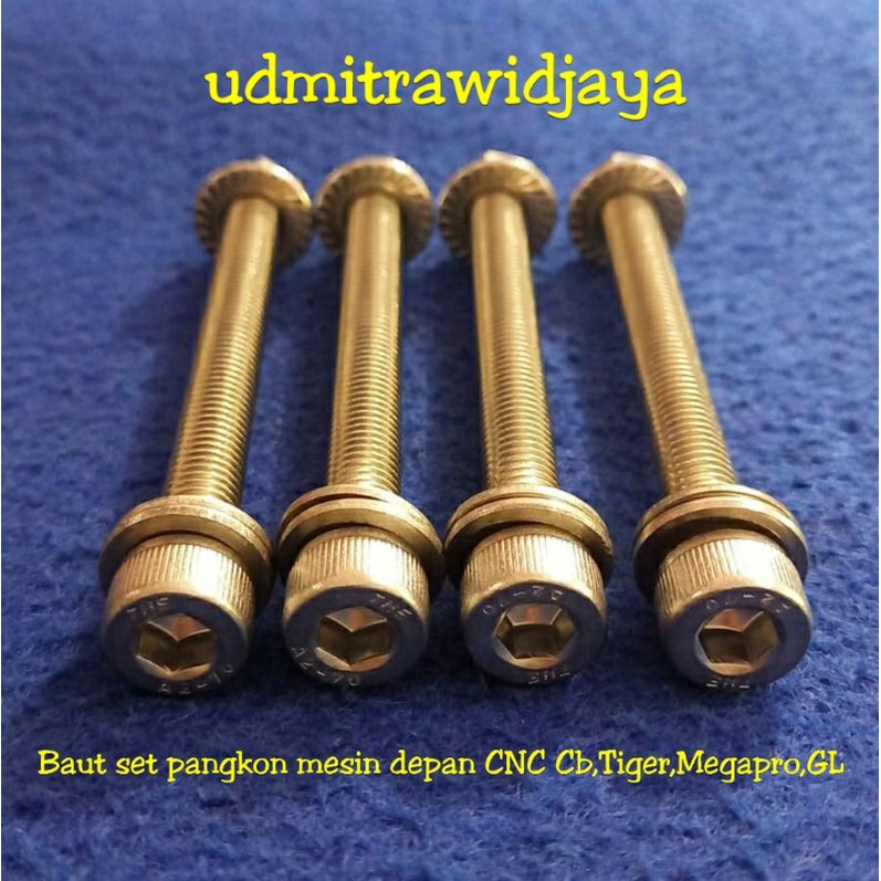 Baut L stainless SS Pangkon mesin depan Dudukan mesin CB, GL, MEGAPRO, TIGER  CNC 1set baut + mur flange + ring Baut L stainless SS Pangkon mesin depan CNC CB,MEGAPRO,TIGER,TIREV 1pcs baut+mur