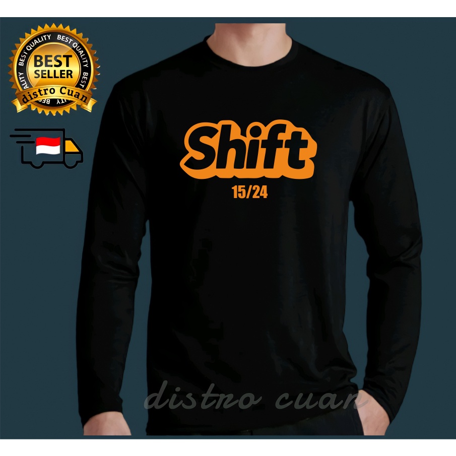 BAJU T-SHIRT DISTRO PRIA & WANITA KAOS LENGAN PANJANG SHIFT TEXT ORENGE PREMIUM QUALITY KAOS PANJANG