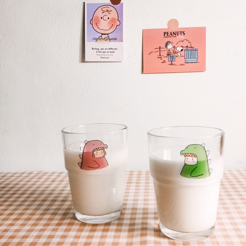 Gelas Kaca Korea Dino Little /Mug Couple Hadiah Anniversary