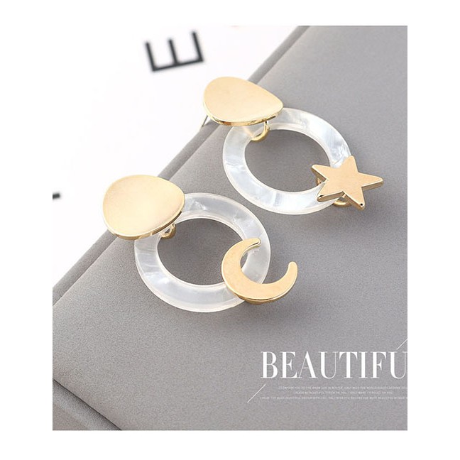 LRC Anting Tusuk Fashion Gold Plated Gold Star S925 Silver Needle Earrings Y62828