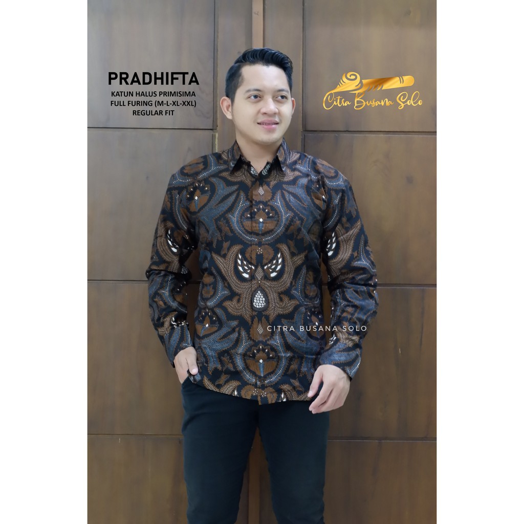 PRADHIFTA Kemeja Batik Pria Full Furing Bahan Katun Primisima