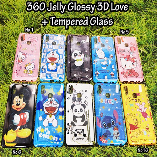 360 Jelly Character Glossy 3D Love New for Samsung/Oppo/Vivo/Xiaomi  Case Cartoon Plus Tempered