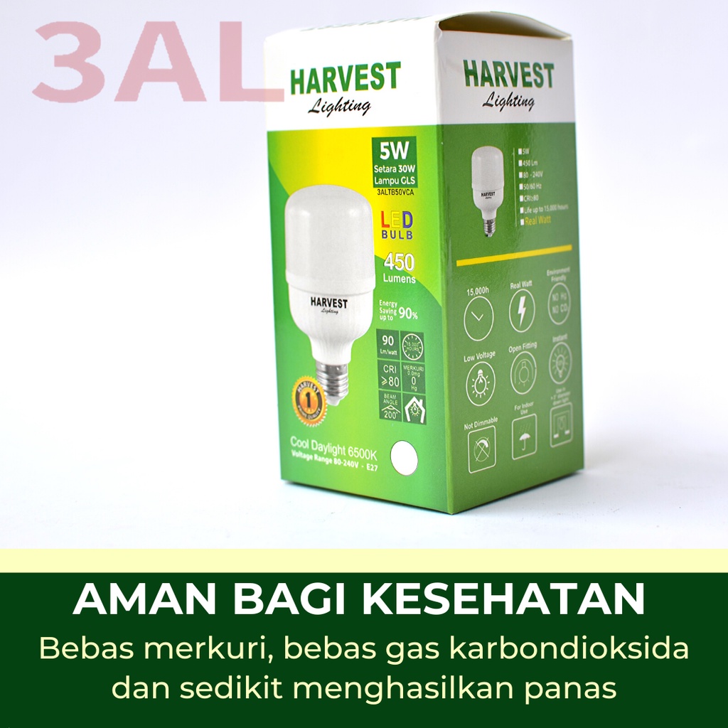 5W - Paket Isi 9 - HARVEST LIGHTING Lampu Kapsul LED T-Bulb 5 watt Lampu Hemat Energi Original Bersertifikat SNI dan Bergaransi