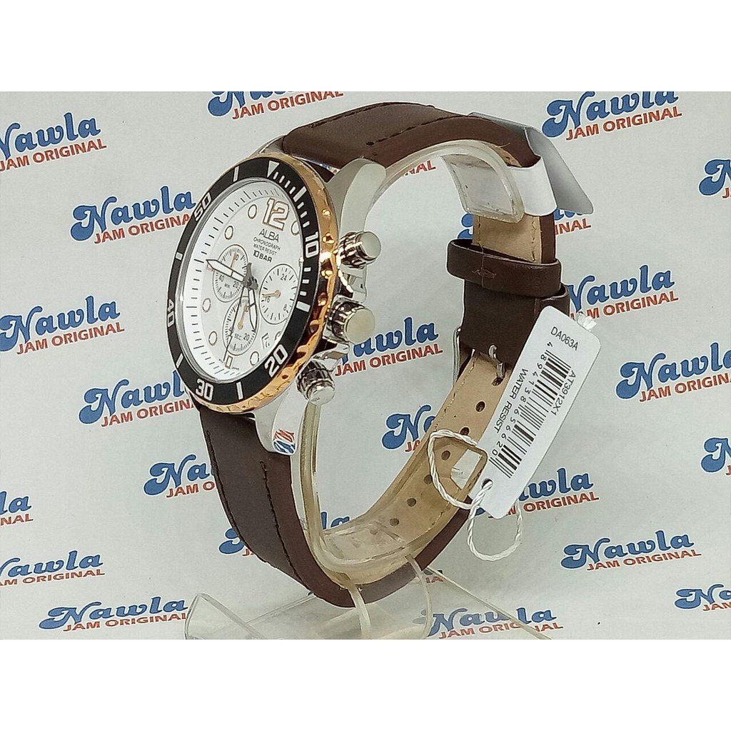 Alba AT3912X1 Chronograph Brown Leather Strap - Jam Tangan Pria AT3912