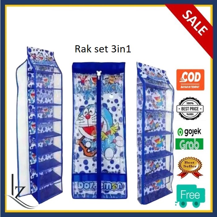 Rak Set 3in1 Gantung Karakter Full Resleting ( Rak Sepatu / Rak Tas / Rak Jilbab )