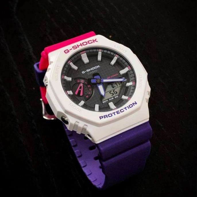 BEST SMART WATCH Jam Tangan Pria G Shock Casio Ori BM GA-2100 Rubber Chrono On - Putih Pink ORIGINAL