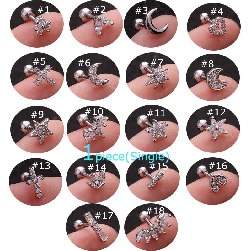 1piece Moon Star Flower Heart Cross Stainless Steel Tragus Diath Cartilage Helix Rook Piercing