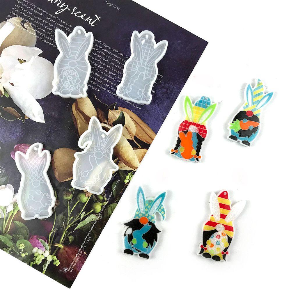 PREVA Easter Rubbit Mold Pendant Resin Crafts Hanging Tags Silicone Moulds Dwarf Cake Tools Bunny Mold