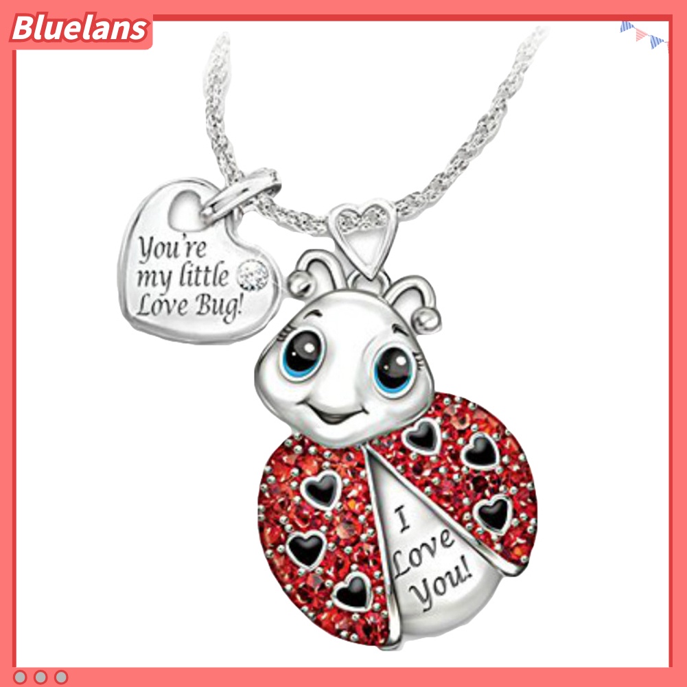 Bluelans Women Rhinestone Inlaid Ladybug Heart Letter Pendant Chain Necklace Jewelry Gift