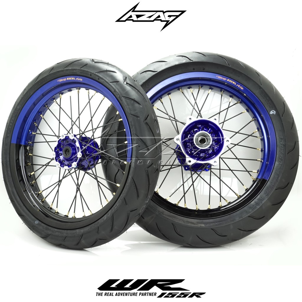 Ban Set Supermoto Yamaha WR Tromol Ori  Biru Velg Excel Takasago Biru
