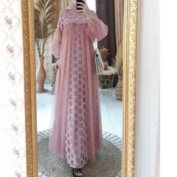 Hot Sale Gamis motif sakura combi tile mutiara dada/Gamis kondangan formal/Gamis mymyFashion