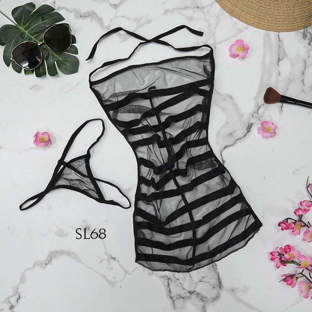 [TOKO TERPERCAYA] LINGERIE TRANSPARAN BAJU TIDUR WANITA DEWASA HITAM SL68