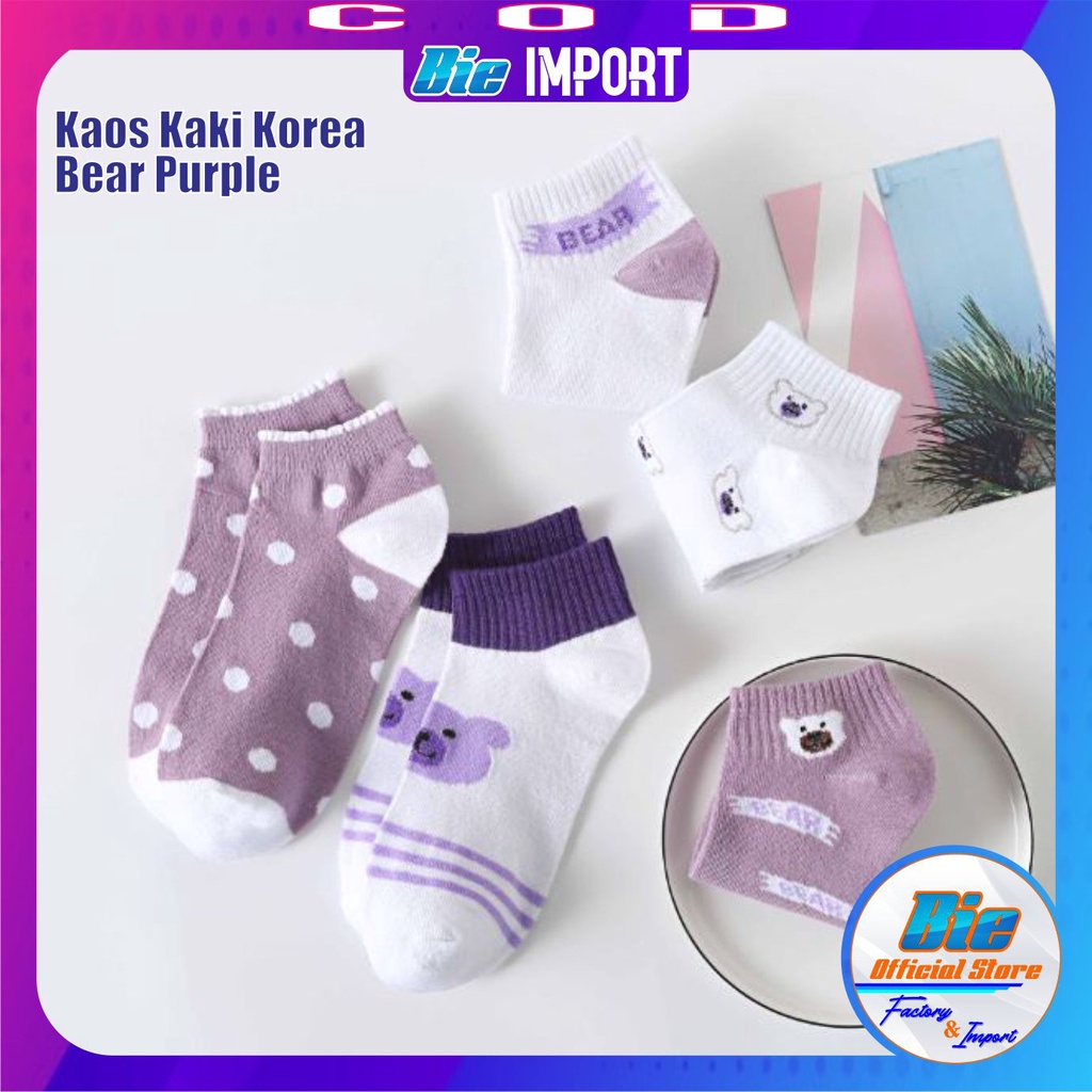 Kaos Kaki Wanita Korea Motif Purple Import Best Seller