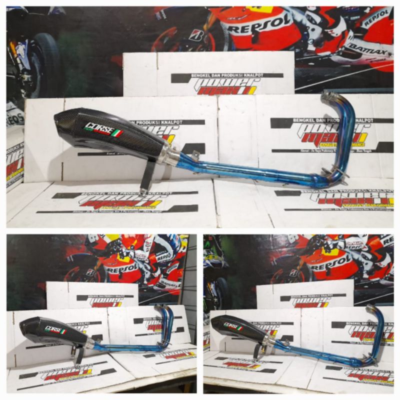 Knalpot CORSE ITALYAN Header Biru Kawasaki Ninja 250fi Old/New Z250 ER6N Yamaha R25 MT25 CBR250RR Fu