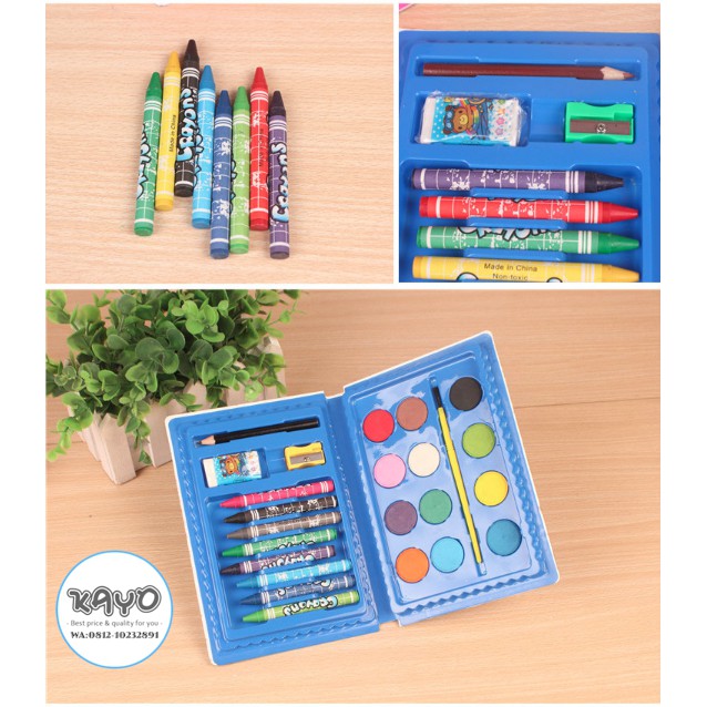 

M CRAYON SET, CAT AIR SET ANAK-ANAK, KOTAK PENSIL KALENG, KOTAK PENSIL