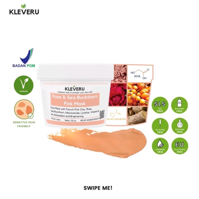 KLEVERU Rose and Sea Buckthorn Pink Face Mask 120gr Masker Wajah