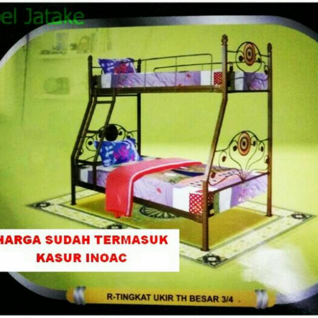 Ranjang Susun Tingkat + Kasur No. 3/4 Ukir TH Besar Tempat Tidur Besi