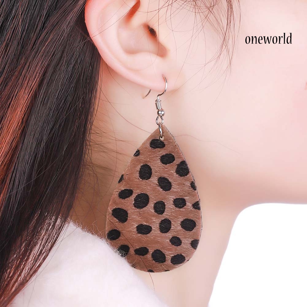 OW# Women Leopard Print Teardrop Dangle Faux Leather Hook Earrings Jewelry Gift