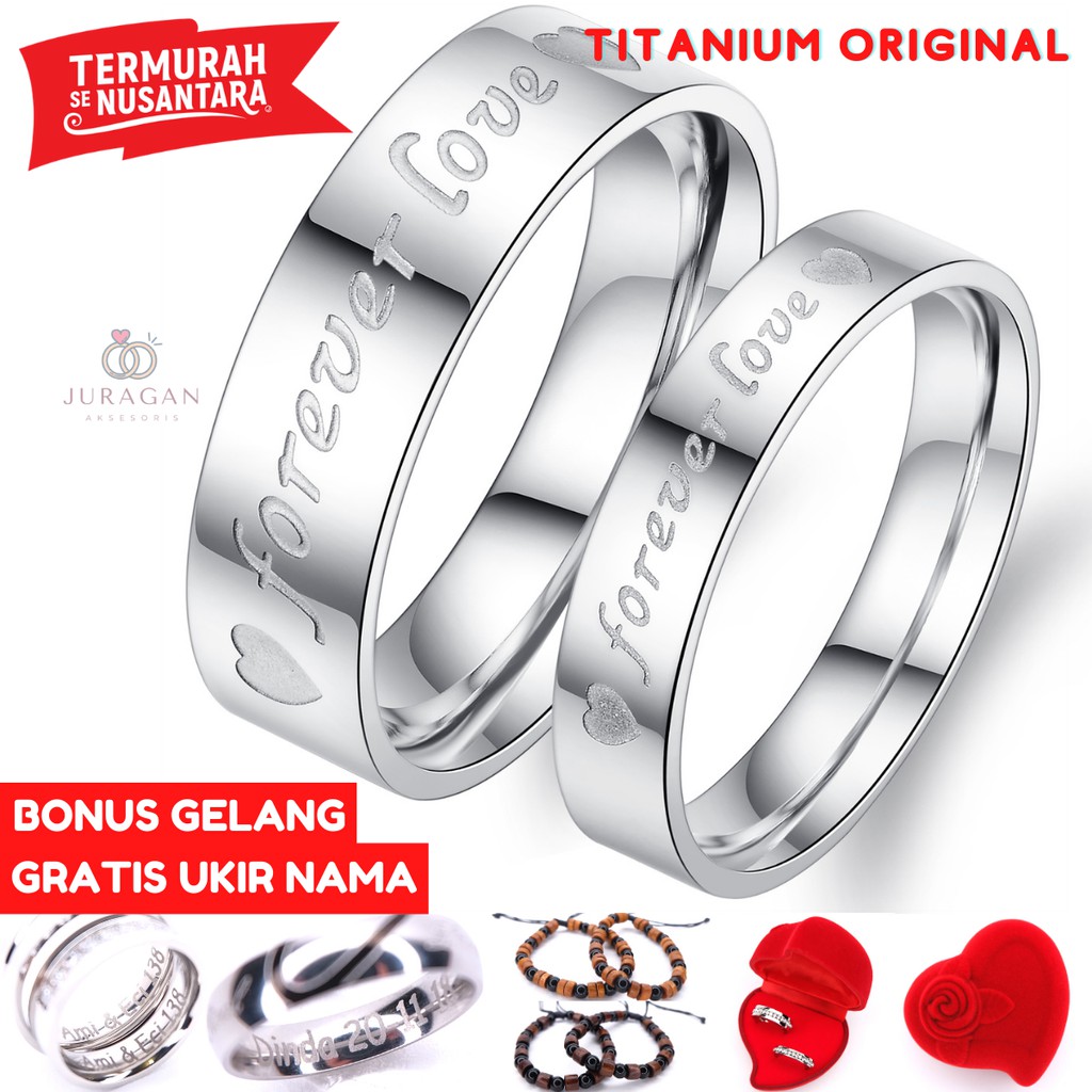 [HIGH QUALITY] Cincin Couple BUCIN R51 Titanium Ukir Nama + Box Cincin Beludru + BONUS Gelang Couple