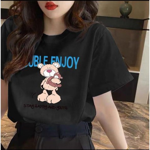 Overtee Tshirt Oversize Wanita Motif Bear Double Enjoy - 100% Import