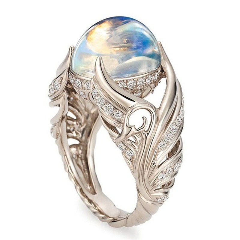 [Ready Stock]Inlaid Moonstone Ring Fashion Luxury