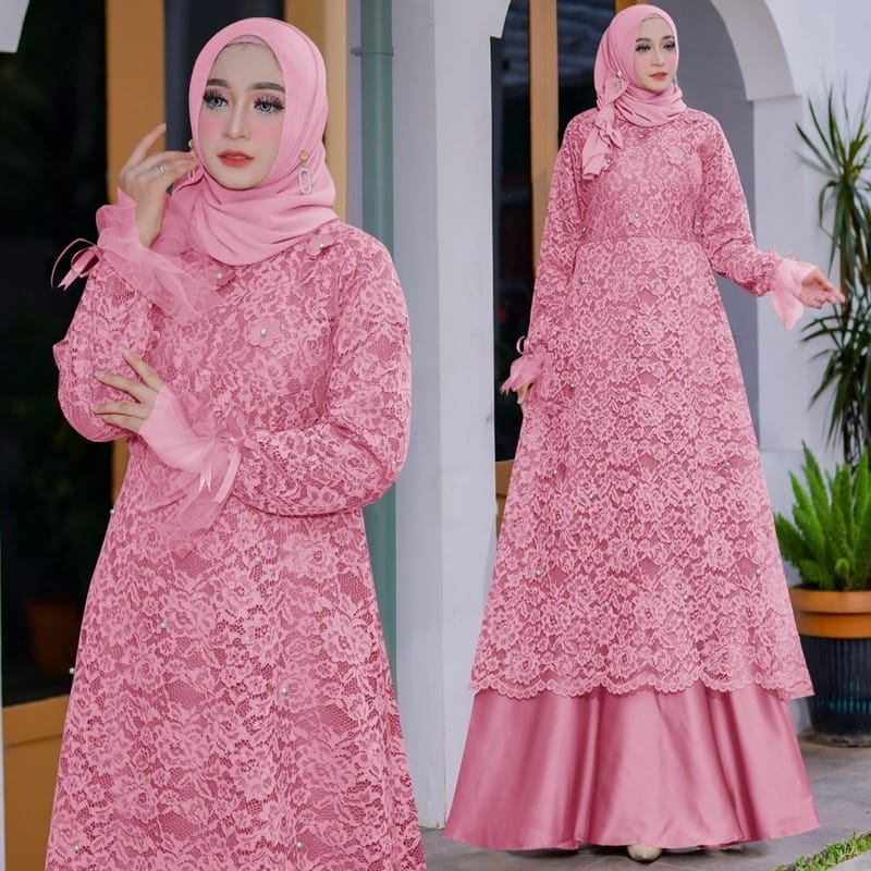 New Produk Felona Baju Gamis Full Brukat Gamis Remaja Dewasa Gamis Brukat Premium/Ukuran S-M , L , X