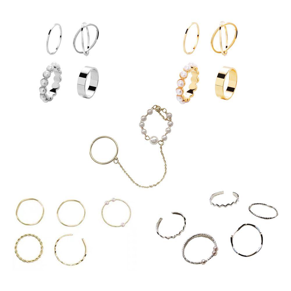 4pcs Cincin Model Terbuka Desain Bunga Aksen Mutiara Warna Emas Untuk Hadiah Valentine