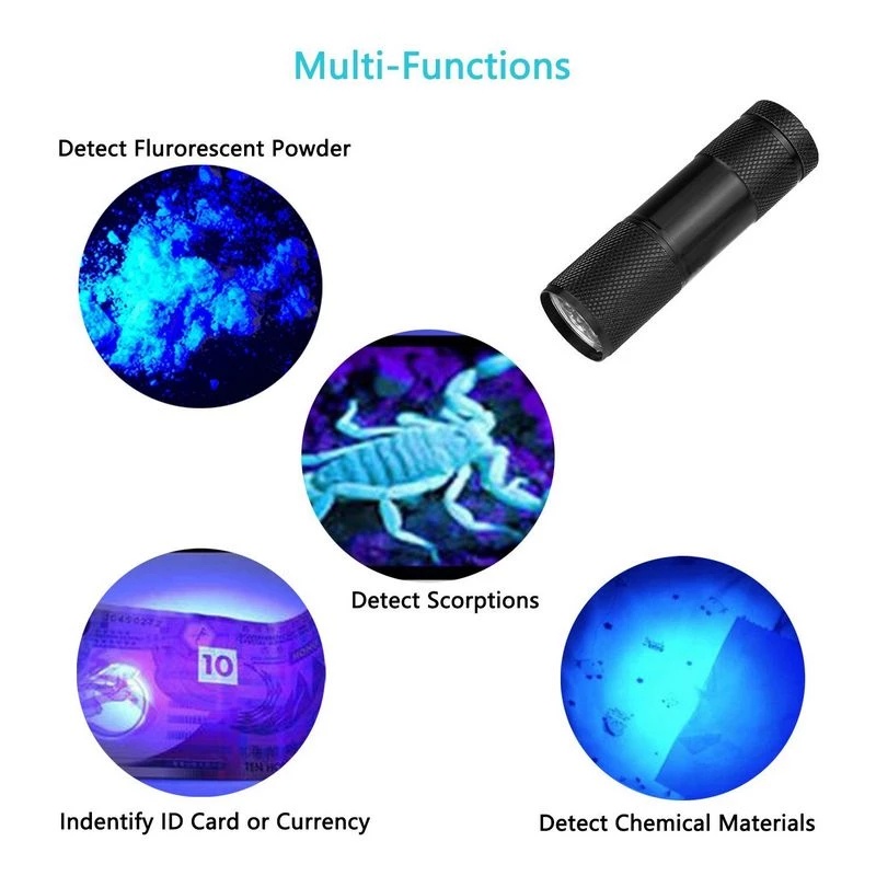 [ New Mini Portable 9LED AAA Battery UV Flashlight for Disinfection sterilization metal crack detection ]