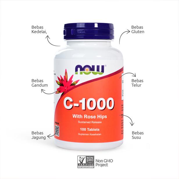 BPOM Now Foods C-1000 100 Tablets Vitamin C 1000 mg + Rose Hip