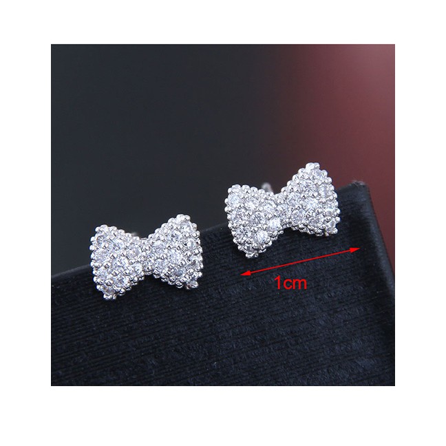 LRC Anting Tusuk Fashion Silver 925 Silver Pin Copper Micro Inlaid Zircon Bow Earrings A58909