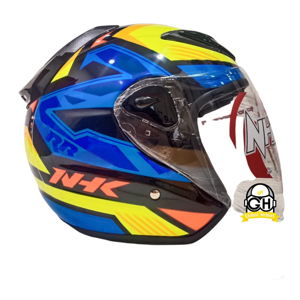 HELM NHK R6 MOTIF STARCO BLACK YELLOW BLUE HALF FACE NHK R6 MOTIF