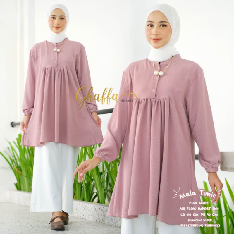 MALA TUNIC BY GHAFFA THE LABEL / TUNIK POLOS WANITA MUSLIMAH / Airflow import LD110