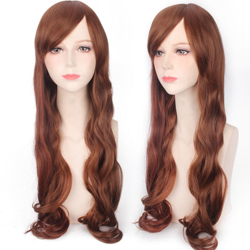 WDA-07 wig rambut palsu cosplay daily wanita panjang wavy brown cokelat